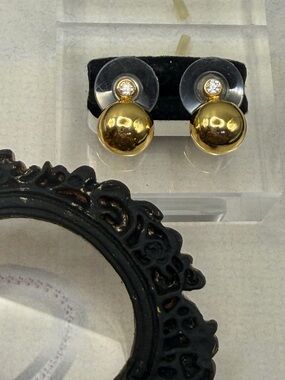 Kate Spade Have a Ball Gold Tone Dome Post Earrings with Clear Crystal Accent